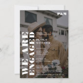 Vet eenvoudig wit zwart foto verlovingsfeest kaart (Voorkant)