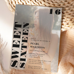 Vet eenvoudig zwart foto lief 16 verjaardag kaart