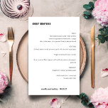 Vet Eenvoudig Zwart Wit Eenvoudig Aangepaste Bruil<br><div class="desc">Schattige vet minimalistisch zwart wit retro eenvoudig aangepaste bruiloft menu</div>