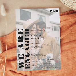 Vet eenvoudig zwart wit foto verlovingsfeest kaart