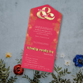 Vet elbruin goud en roze magenta RSVP bruiloft All In One Uitnodiging