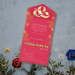 Vet elbruin goud en roze magenta RSVP bruiloft All In One Uitnodiging