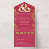 Vet elbruin goud en roze magenta RSVP bruiloft All In One Uitnodiging (Binnen)