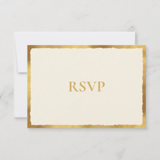 Vet Elegance Gold Edge Ecru Bruiloft Reactie RSVP Kaartje (Achterkant)