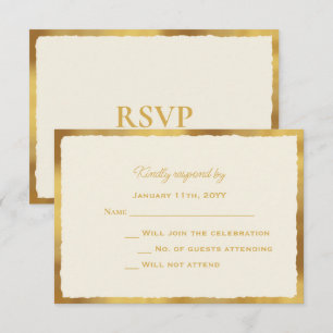 Vet Elegance Gold Edge Ecru Bruiloft Reactie RSVP Kaartje