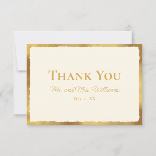 Vet Elegance Luxe Gold Edge Ecru Bruiloft Bedankkaart (Voorkant)