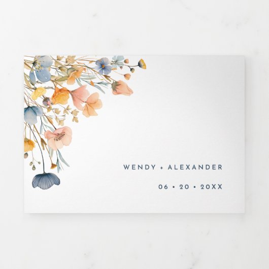 Vet Elegant Bloemen Bruiloft Alles in Een Drieluik Uitnodiging (Cover)