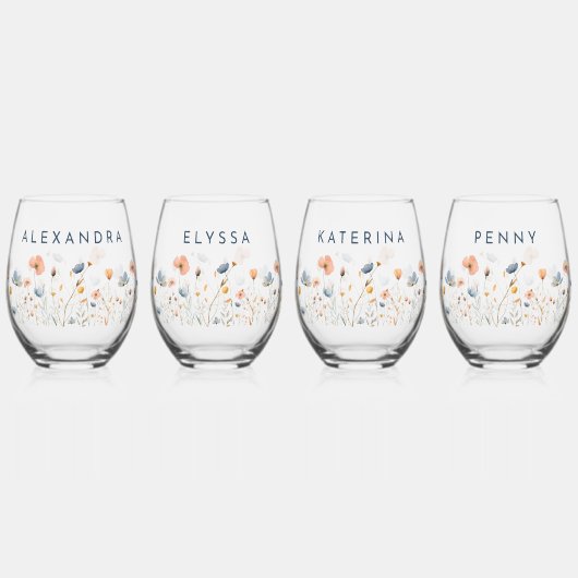 Vet Elegant Bloemen Bruiloft Bruidsfeest Wijnglas Zonder Voet (Voorkant)