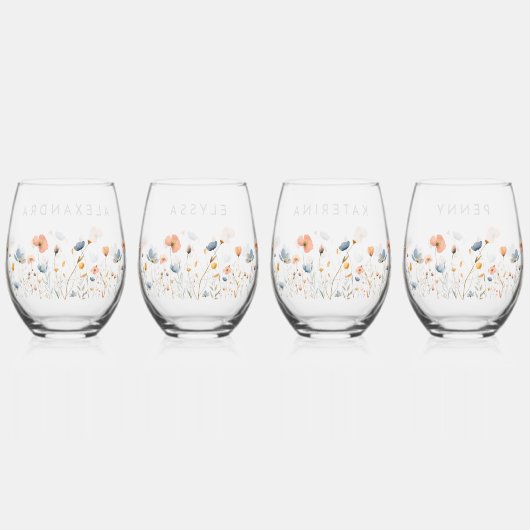 Vet Elegant Bloemen Bruiloft Bruidsfeest Wijnglas Zonder Voet (Achterkant)