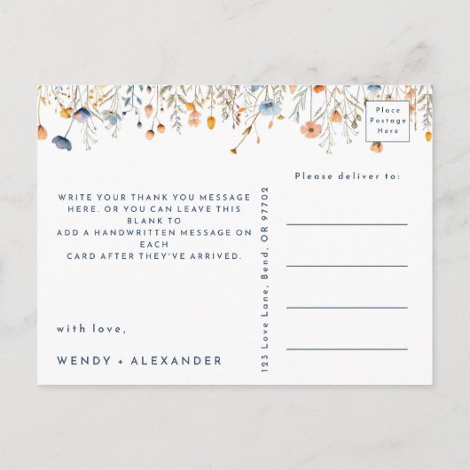 Vet Elegant Bloemen Bruiloft Dank u Briefkaart (Achterkant)