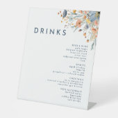 Vet Elegant Bloemen Bruiloft Drinken Menu Reclamebord Met Voetstuk (Voorkant)