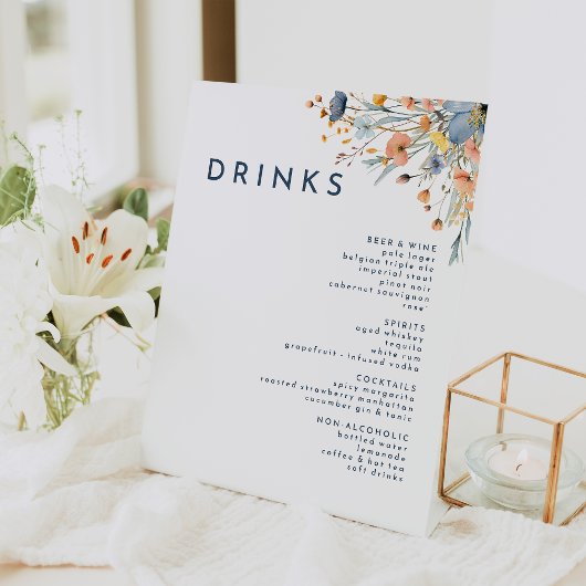 Vet Elegant Bloemen Bruiloft Drinken Menu Reclamebord Met Voetstuk