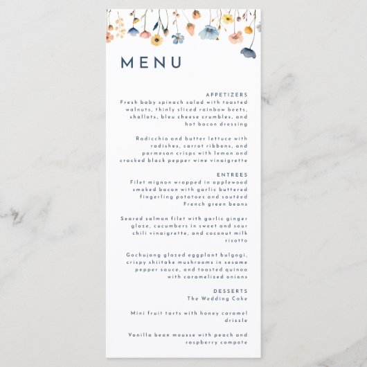 Vet Elegant Bloemen Bruiloft Flat Menu (Voorkant)