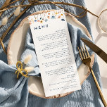 Vet Elegant Bloemen Bruiloft Flat Menu<br><div class="desc">Introductie van onze Bold Elegant Floral Wedding Flat Menu Design, een moderne viering van het artistieke werk van natuur waterverf, met kleurrijke bloemsierarrangementen in prachtige tinten van blush roze, marineblauw en stoffig blauw, perzik en geel met zacht eucalyptusgroen prachtig geplaatst tegen een eenvoudig ongerept wit canvas met minimalistische donkerblauwe typografie,...</div>