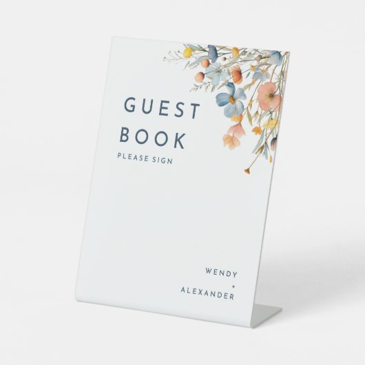 Vet Elegant Bloemen Bruiloft Gastenboek Reclamebord Met Voetstuk (Voorkant)