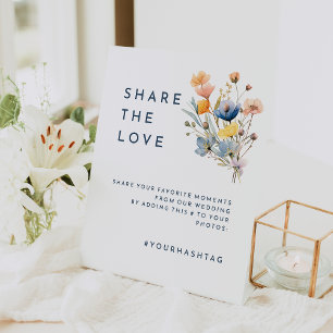 Vet Elegant Bloemen Bruiloft Hashtag Reclamebord Met Voetstuk