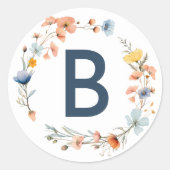 Vet Elegant Bloemen Bruiloft Monogram Envelop Seal Ronde Sticker (Voorkant)