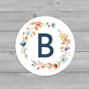 Vet Elegant Bloemen Bruiloft Monogram Envelop Seal Ronde Sticker