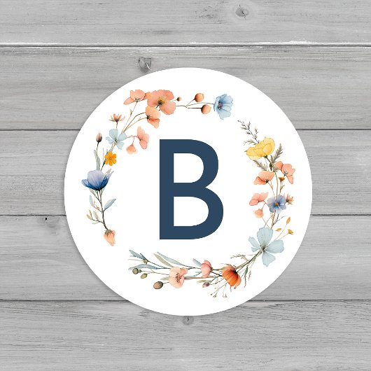 Vet Elegant Bloemen Bruiloft Monogram Envelop Seal Ronde Sticker
