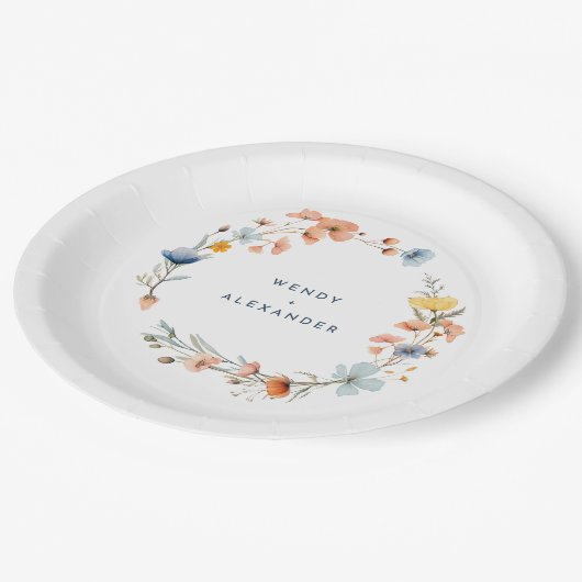 Vet Elegant Bloemen Bruiloft Papieren Bordje (Gekanteld)