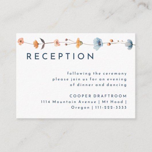 Vet Elegant Bloemen Bruiloft Receptie Informatiekaartje (Voorkant)