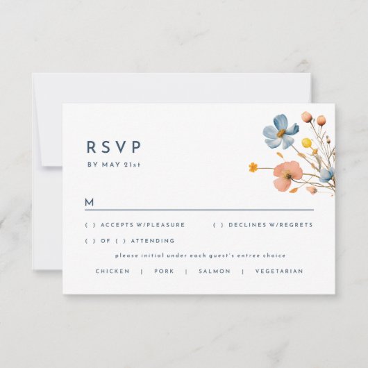 Vet Elegant Bloemen Bruiloft RSVP Reactie Kaart (Voorkant)