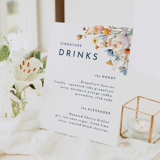 Vet Elegant Bloemen Bruiloft Signature Drinken Reclamebord Met Voetstuk