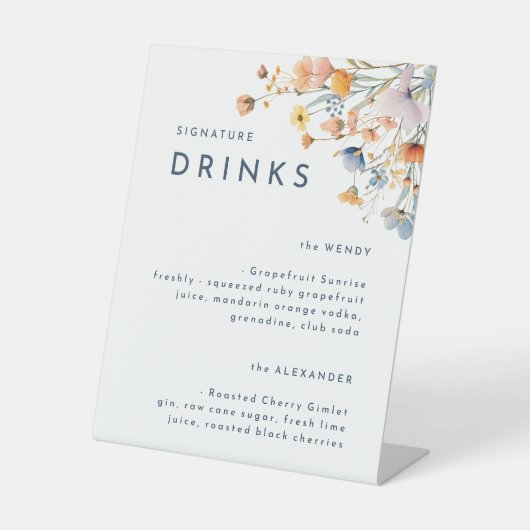 Vet Elegant Bloemen Bruiloft Signature Drinken Reclamebord Met Voetstuk (Voorkant)