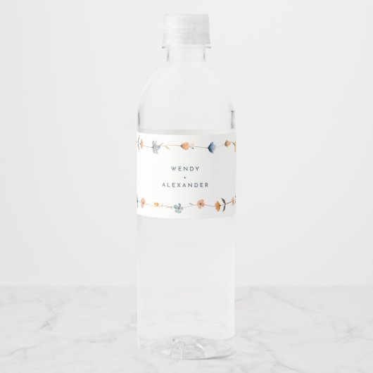 Vet Elegant Bloemen Bruiloft Waterfles Etiket (Voorkant)