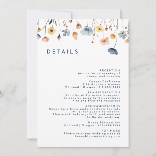 Vet Elegant Bloemen Monogram Bruiloft Details en Kaart (Achterkant)