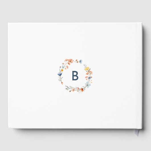 Vet Elegant Bloemen Monogram Bruiloft Gastenboek (Achterkant)