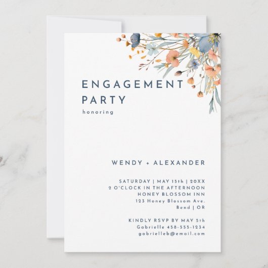 Vet Elegant Bloemen Verlovingsfeestfoto Kaart (Voorkant)