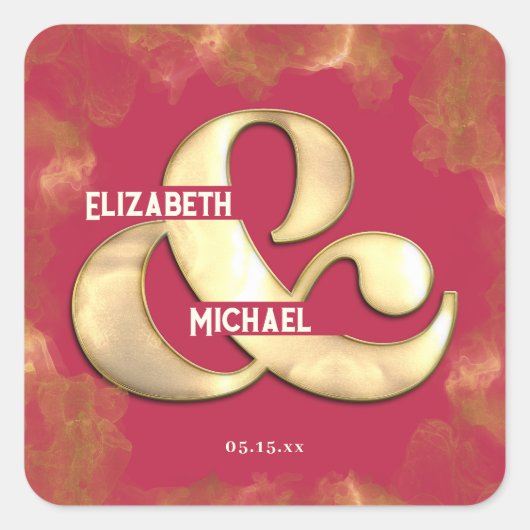 Vet Elegant Gold Pink Magenta Custom Weddena Vierkante Sticker (Voorkant)