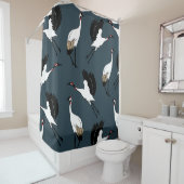 Vet Elegant Japans Kranen Donker Navy Blauw Douchegordijn (In situ)