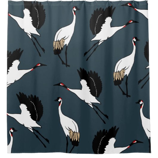 Vet Elegant Japans Kranen Donker Navy Blauw Douchegordijn (Voorkant)