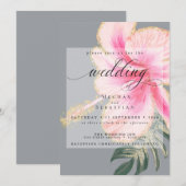 Vet Elegant Pink Floral Wedding Kaart (Voorkant / Achterkant)