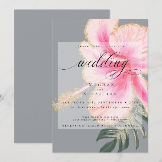 Vet Elegant Pink Floral Wedding Kaart (Voorkant / Achterkant)