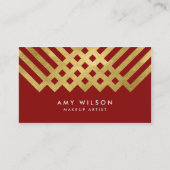 Vet Elegant Rood Faux Goud Geometrische Make-up Ar Visitekaartje (Voorkant)