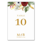 Vet Elegant Rood Goud Bloemen Monogram Bruiloft Kaart (Voorkant)
