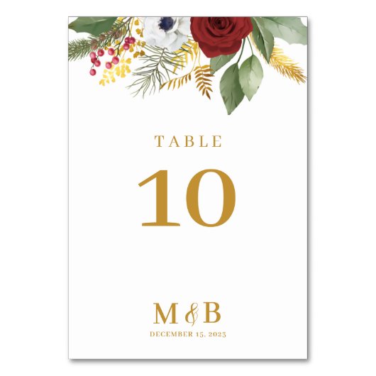 Vet Elegant Rood Goud Bloemen Monogram Bruiloft Kaart (Voorkant)