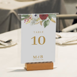 Vet Elegant Rood Goud Bloemen Monogram Bruiloft Kaart