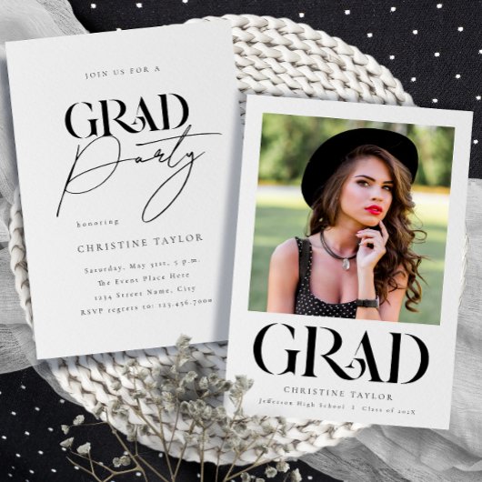 Vet Elegant Typografie Foto Graduation Party Kaart
