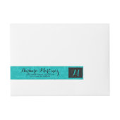 Vet Elegant Zwart En Turquoise Bloemen Damasks Omwikkelbaar Adreslabel (Voorkant)