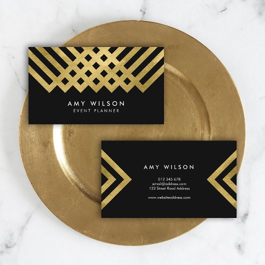 Vet Elegant Zwart Faux Goud Geometrisch Visitekaartje