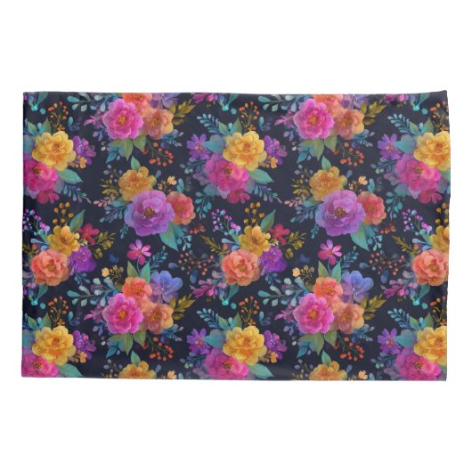 Vet Elegante Bloemen Op Zwarte  Bloemen Kussensloop (Achterkant)