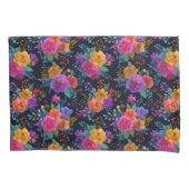 Vet Elegante Bloemen Op Zwarte  Bloemen Kussensloop (Voorkant)