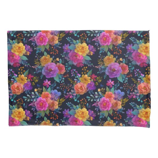 Vet Elegante Bloemen Op Zwarte Bloemen Kussensloop (Voorkant)