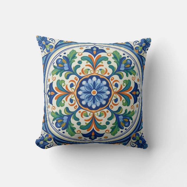 Vet en blauw: Azulejo Artistry Kussen (Voorkant)