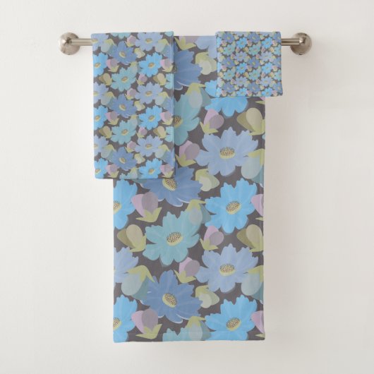 Vet en blauwe kosmos bloemen bad handdoek (Insitu)