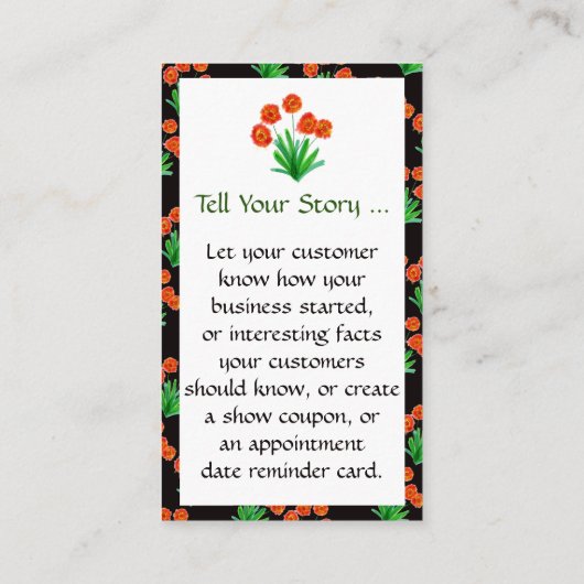 Vet en bloemig Visitekaartje (Achterkant)